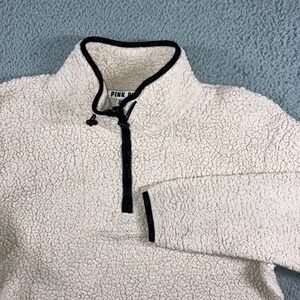 Victoria's Secret Pink Sherpa Pullover Women Medium 1/4‎ Zip Fleece Mock Meck